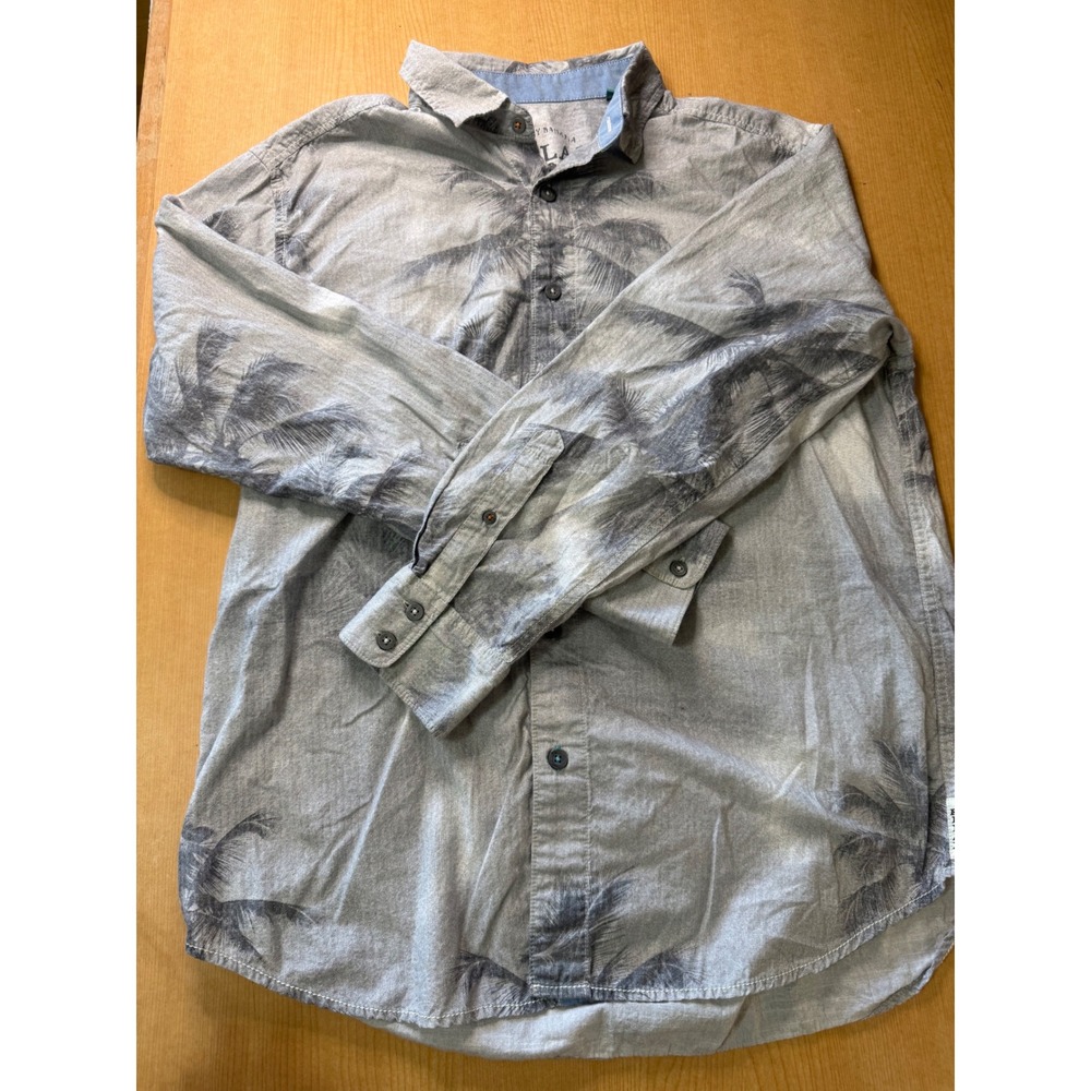 Tommy Bahama Relax Mens Medium Grey Palm Tree Tropical Cotton Tencel Shirt - Picture 2 of 7